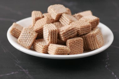 cube shape wafer biscuit on plate ,