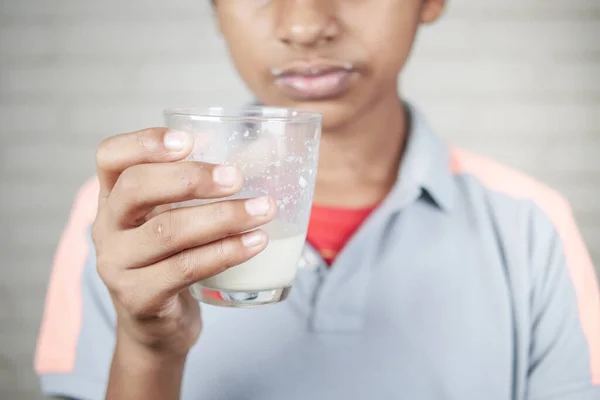 Teenage Boy Drinking Glass Milk — Stock Photo, Image