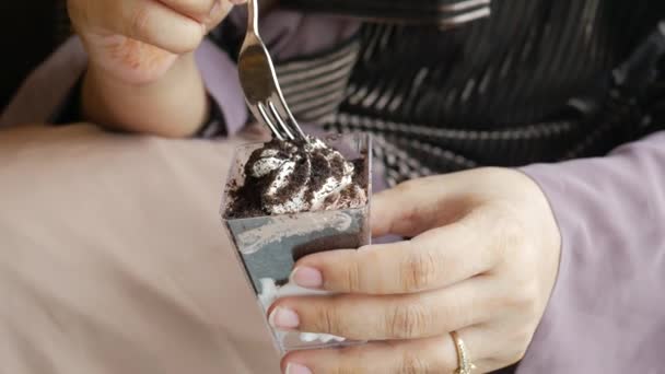 Women Eating Chocolate Cakes Parfait — Stockvideo