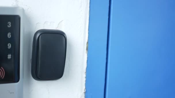 Woman Presses Black Doorbell — Stok video
