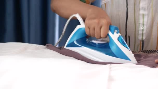 Women Hands Ironing Clothes Iron Ironing Board — Stockvideo