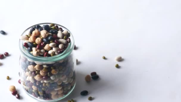 Close Mixed Beans Glass Jar — Wideo stockowe