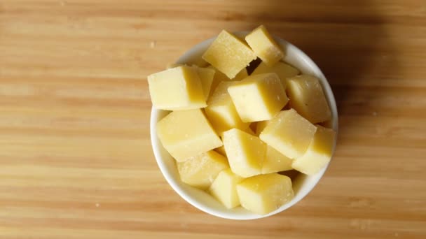 Close Cube Shape Fresh Cheese Bowl — Video Stock