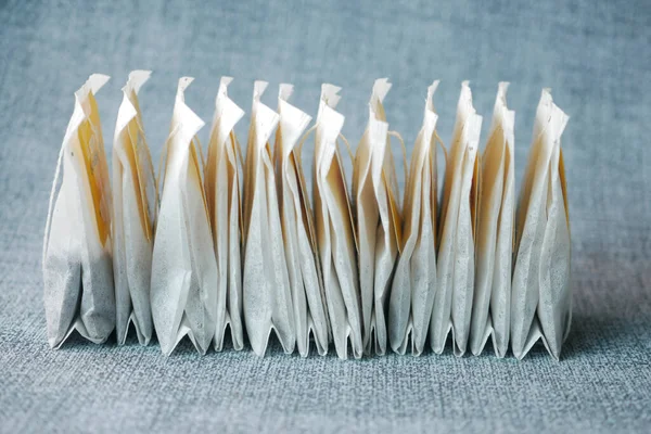 Sachets Thé Tasse Couleur Jaune Sur Table — Photo