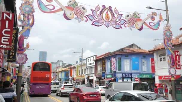Singapur Malá Indie Červen 2022 Ulice Pohled Barevné Fasády Budov — Stock video