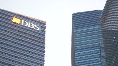 Singapore marina bay 1 june 2022. DBS bank logo on financial building.