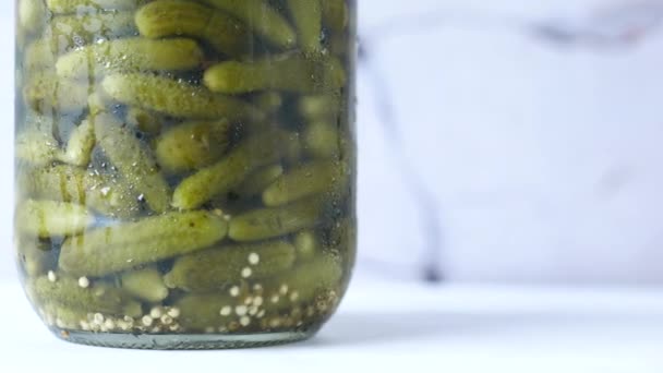 Bottle Pickled Cucumbers Pickles Table — Stock Video
