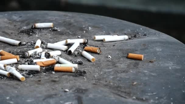 Zavřít Hořící Cigaretu Popelníku — Stock video