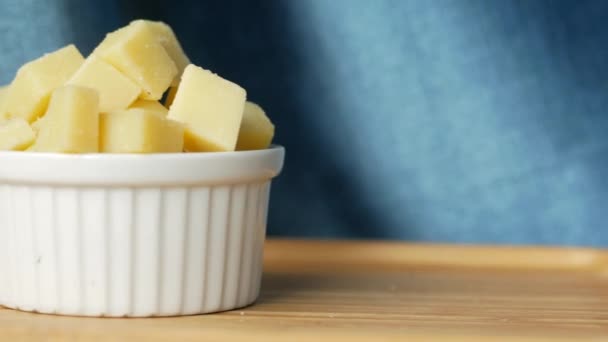 Close Cube Shape Fresh Cheese Bowl — Stockvideo
