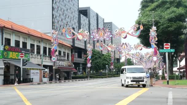 Сингапур Маленькая Индия Июня 2022 Вид Улицы Красочные Фасадные Здания — стоковое видео