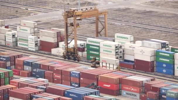 Singapur Hafenfront Mai 2022 Draufsicht Beladen Vieler Container — Stockvideo