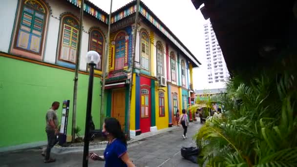 Singapore Little India June 2022 Street View Colorful Facade Buildings — Stock Video