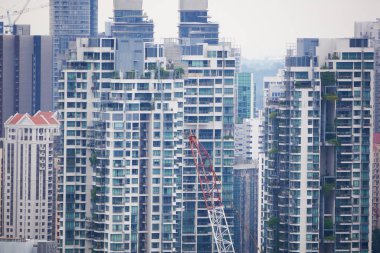 high angle view of singapore city buildings sunny day ,