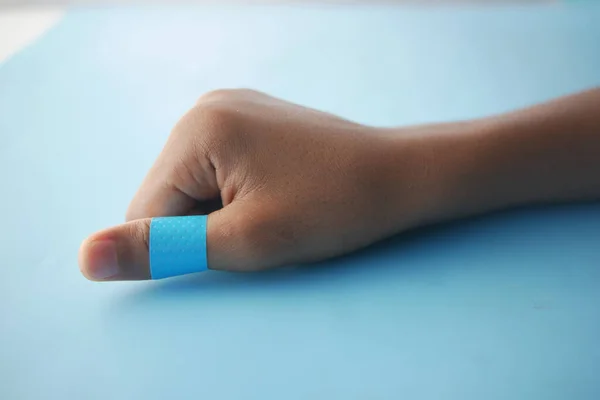 Blue Color Adhesive Bandage Hand —  Fotos de Stock