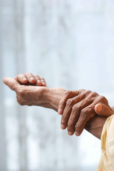 Elderly Woman Suffering Pain Isolated White — Stock Photo, Image