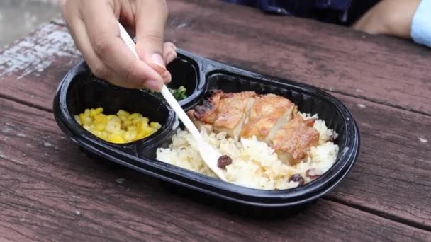 Curry Chicken Rice Take Away Plastic Packet Table — Stock videók