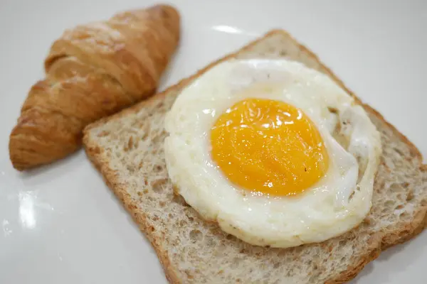 Half Boiled Egg Toasted Bread Tea Table — Foto de Stock