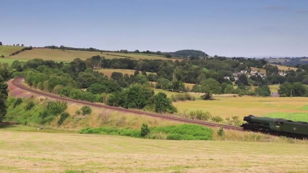 Konzervovaná Parní Lokomotiva Létající Skot Vede Hadrijce Přes Armathwaite Cumbrii — Stock video