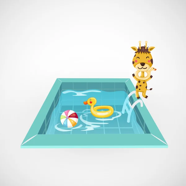 长颈鹿和一个游泳池 — 图库矢量图片
