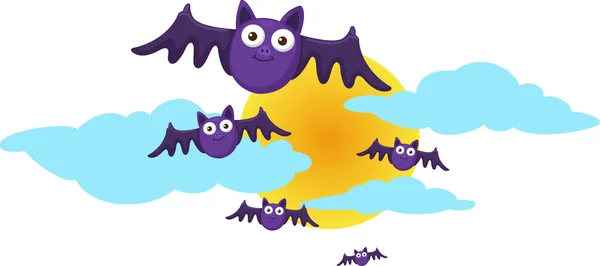 Halloween Hold és a denevérek. — Stock Vector