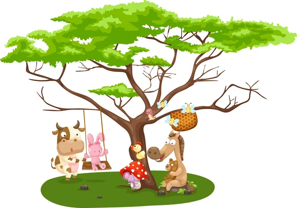 Дикі тварини біля великого дерева — стоковий вектор
