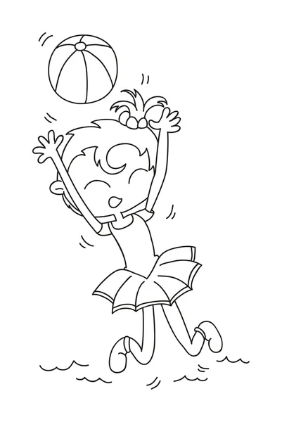 Chica dibujada a mano jugando voleibol — Vector de stock