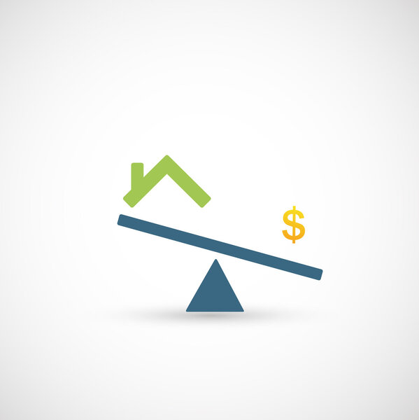 Seesaw with dollar symbol and house