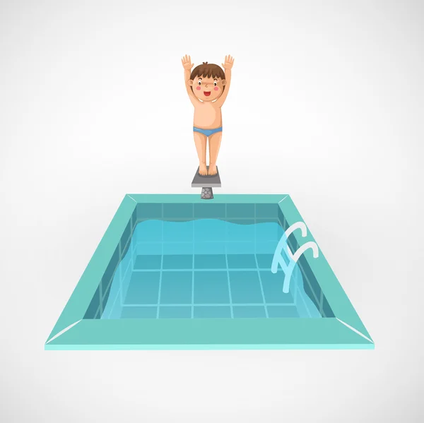 Menino e uma piscina — Vetor de Stock