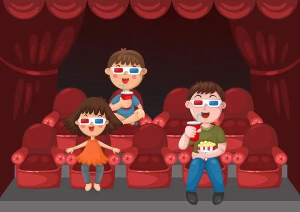 Crianças assistindo um filme com óculos 3d — Vetor de Stock