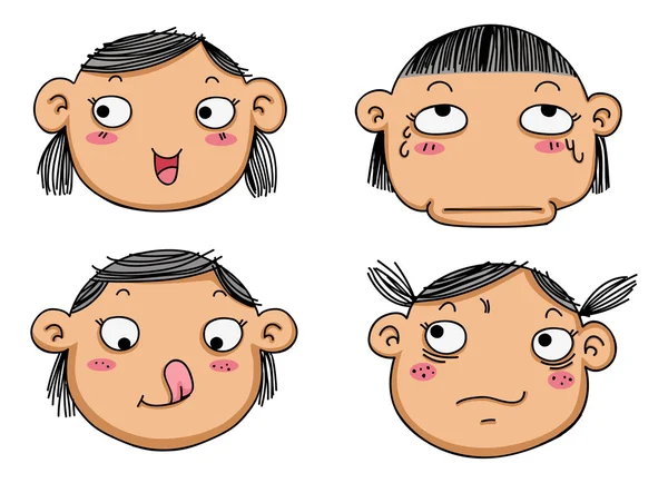 Diferentes expressões faciais de uma menina — Vetor de Stock