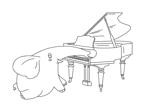Hand dras elefant spela piano — Stock vektor