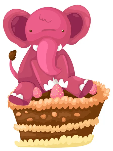 Elefante con pastel de chocolate — Vector de stock