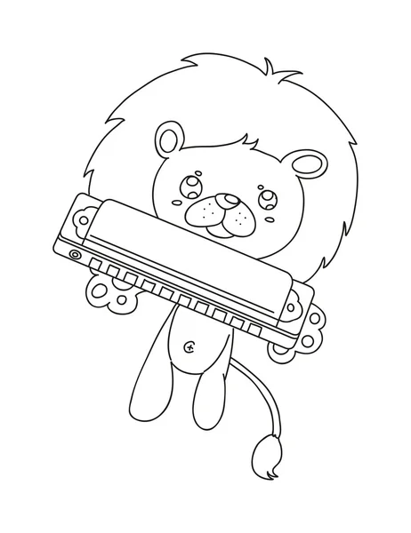 Hand drawn lion playing harmonica — Stock Vector