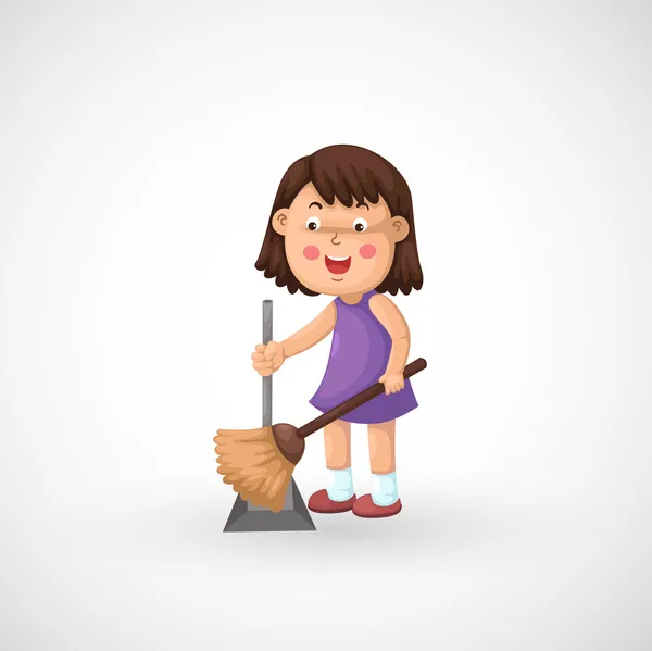 Chica limpieza piso — Vector de stock