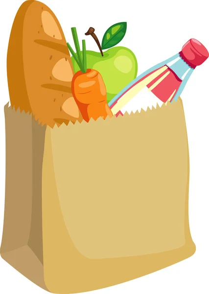Papieren zak met brood en apple en wortel — Stockvector