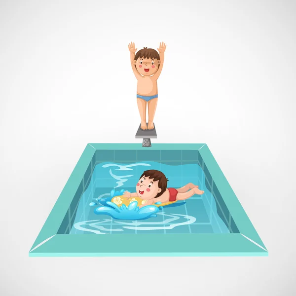 Niño y una piscina — Vector de stock