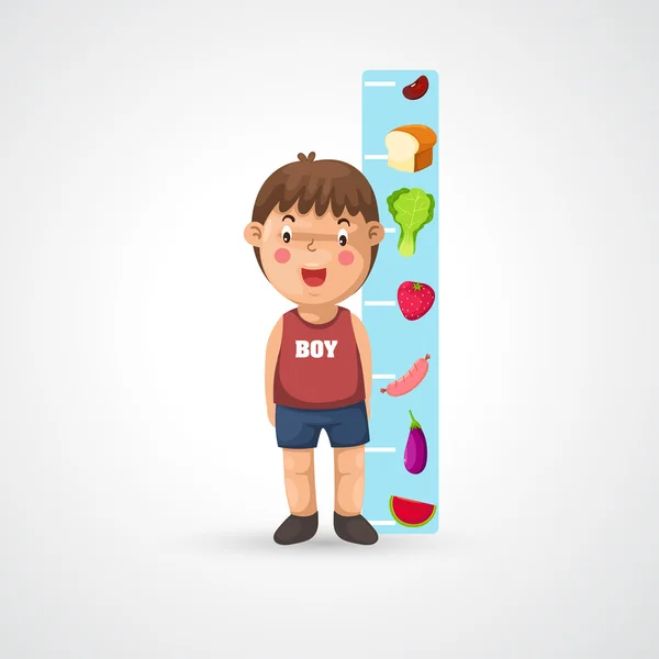 Boy growing tall and measuring — Stock Illustration Boy growing tall and measuring Stock Illustration
