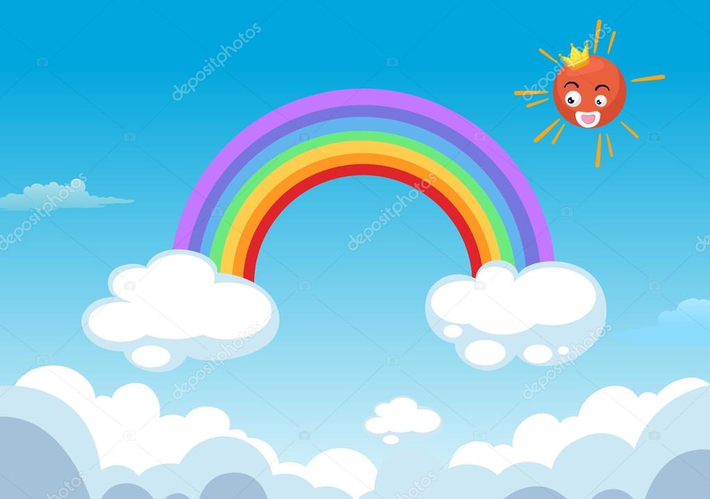 Rainbow and sun in clouds