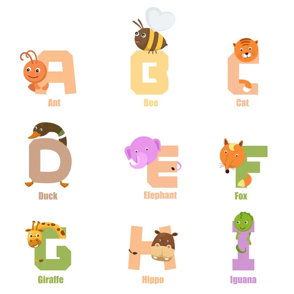 Alphabet animaux a-i — Image vectorielle