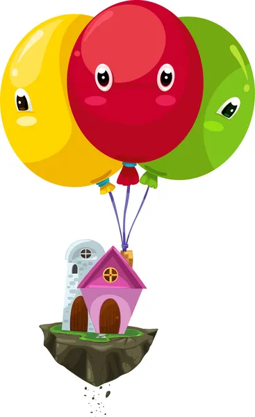 Flying balloon house — Stock Vector