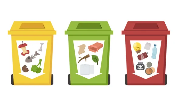 Diferentes contenedores de reciclaje de color — Vector de stock