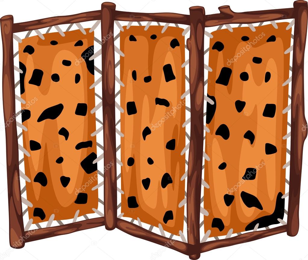 Fabric partition with wooden prehistoric