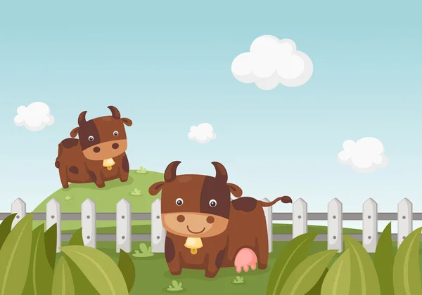 Paesaggio con mucca — Vettoriale Stock