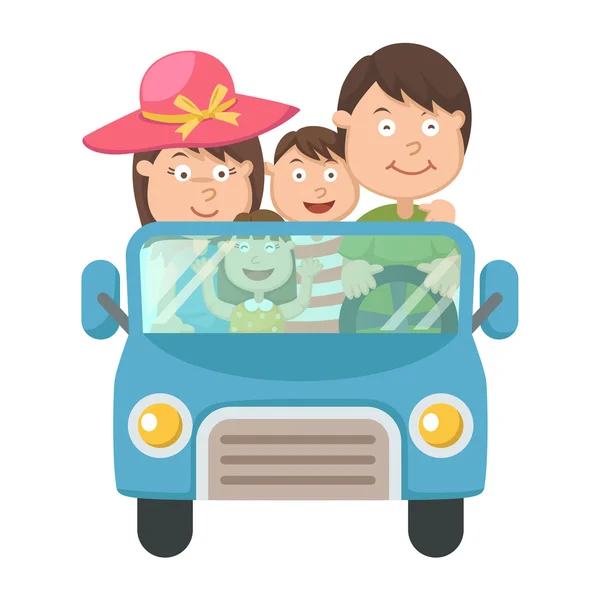 Familia viajando en coche vector — Vector de stock