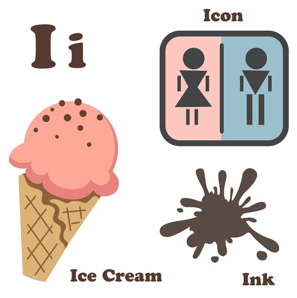 Alphabet I letter.Ice Cream,Icon,Ink — Stock Vector