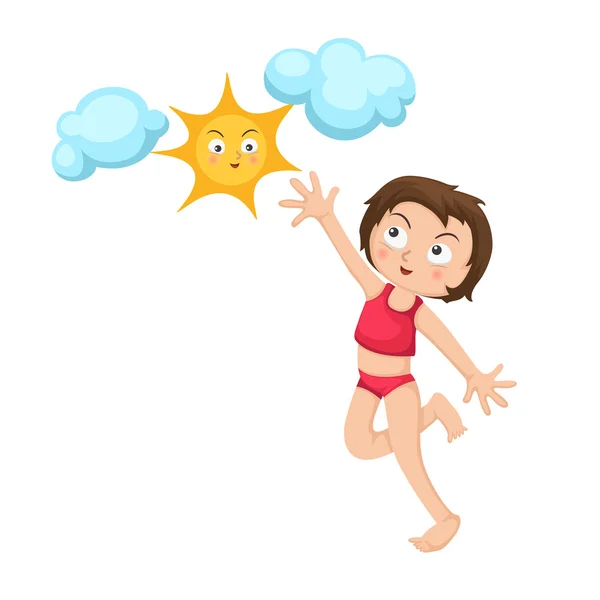 Szczęśliwa dziewczyna skoki ze słońcem — Wektor stockowy