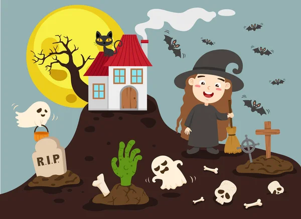 Halloween Gyerekek Jelmez Party Illusztráció Vektor — Stock Vector