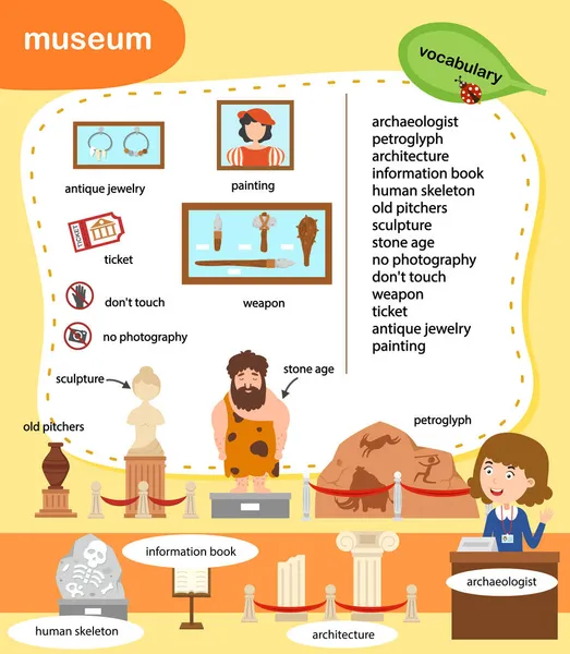 Ensino Vocabulário Museu Vetor Ilustração —  Vetores de Stock