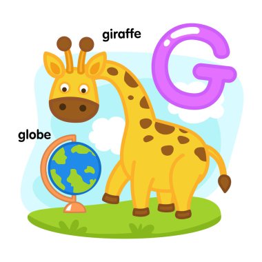 Alphabet Isolated Letter G-giraffe-globe illustration,vector