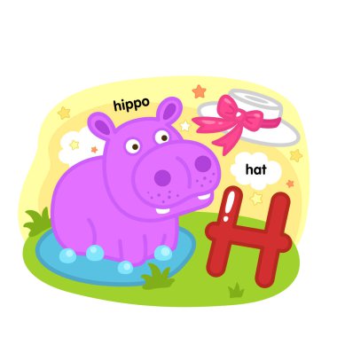 Alphabet Isolated Letter H-hippo-hat illustration,vector
